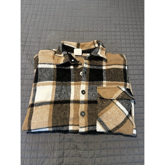 MANFINITY BROWN BLACK PLAID Quality Winter flannel Shirt Men's Medium - Picture 1 of 4